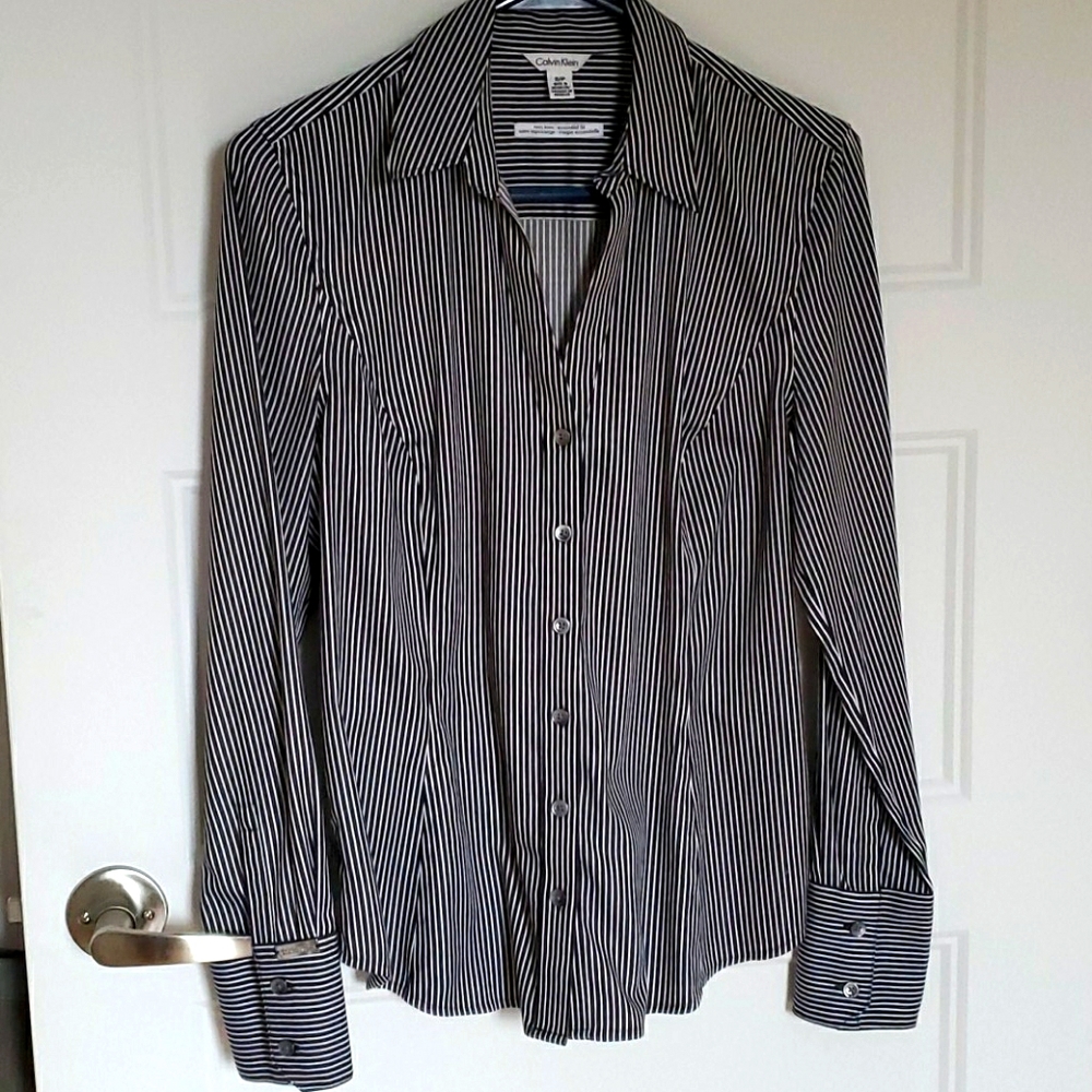 Calvin Klein Black & White Striped Button-Down Shirt